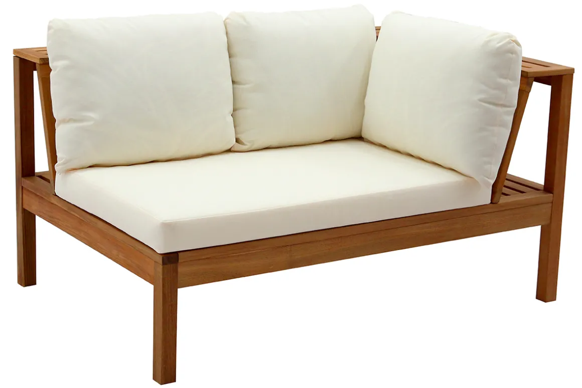 Miliboo Salon De Jardin-Salon de jardin d'angle 6 places en bois massif avec coussins déhoussables beige naturel BELIZE