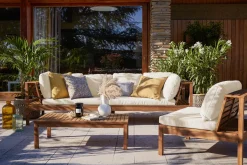 Miliboo Salon De Jardin-Salon de jardin d'angle 6 places en bois massif avec coussins déhoussables beige naturel BELIZE