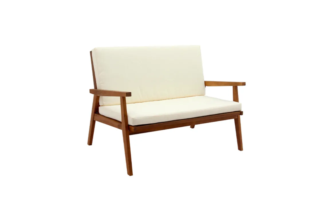 Miliboo Salon De Jardin-Salon de jardin en bois massif avec coussins déhoussables beige naturel TIAGA