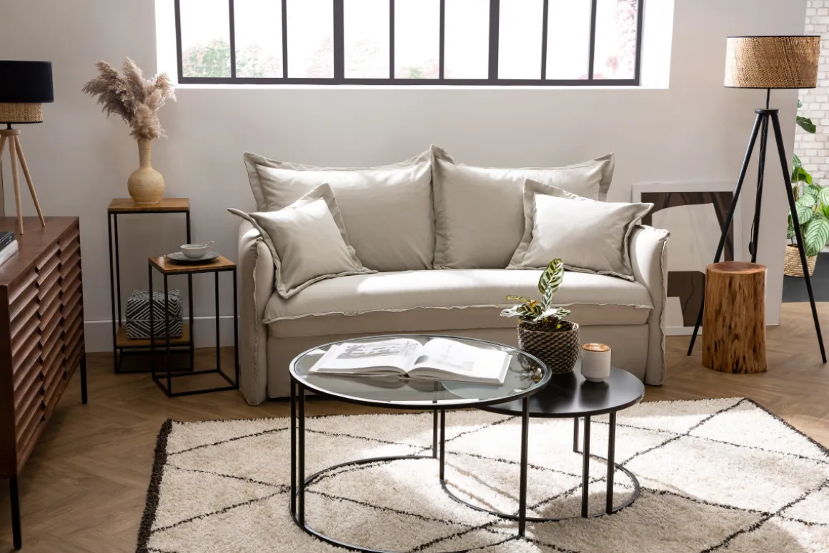 Miliboo Console|Table D'appoint-Sellettes gigognes en bois manguier massif et métal noir L34 cm (lot de 2) IGGY