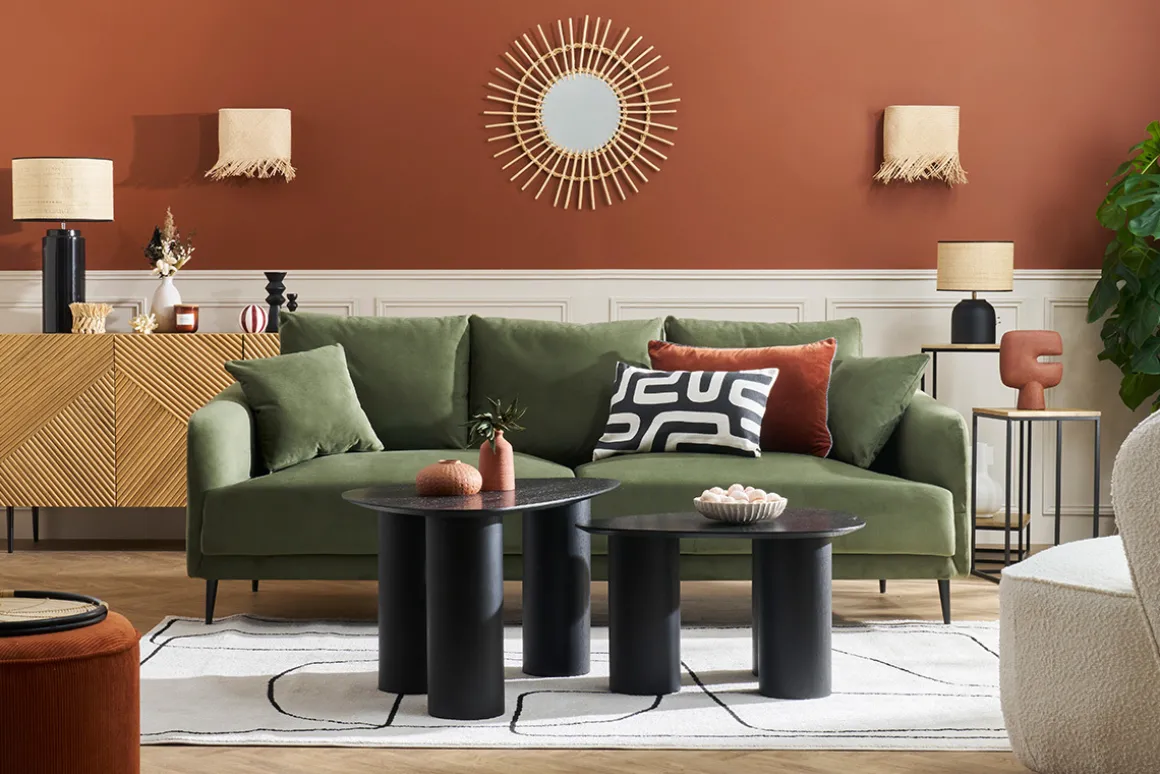 Miliboo Console|Table D'appoint-Sellettes gigognes en bois manguier massif et métal noir L34 cm (lot de 2) IGGY