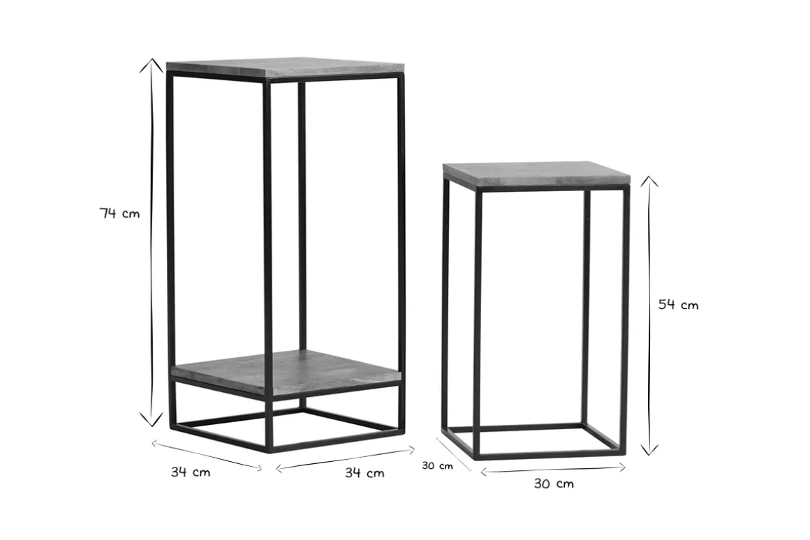 Miliboo Console|Table D'appoint-Sellettes gigognes en bois manguier massif et métal noir L34 cm (lot de 2) IGGY