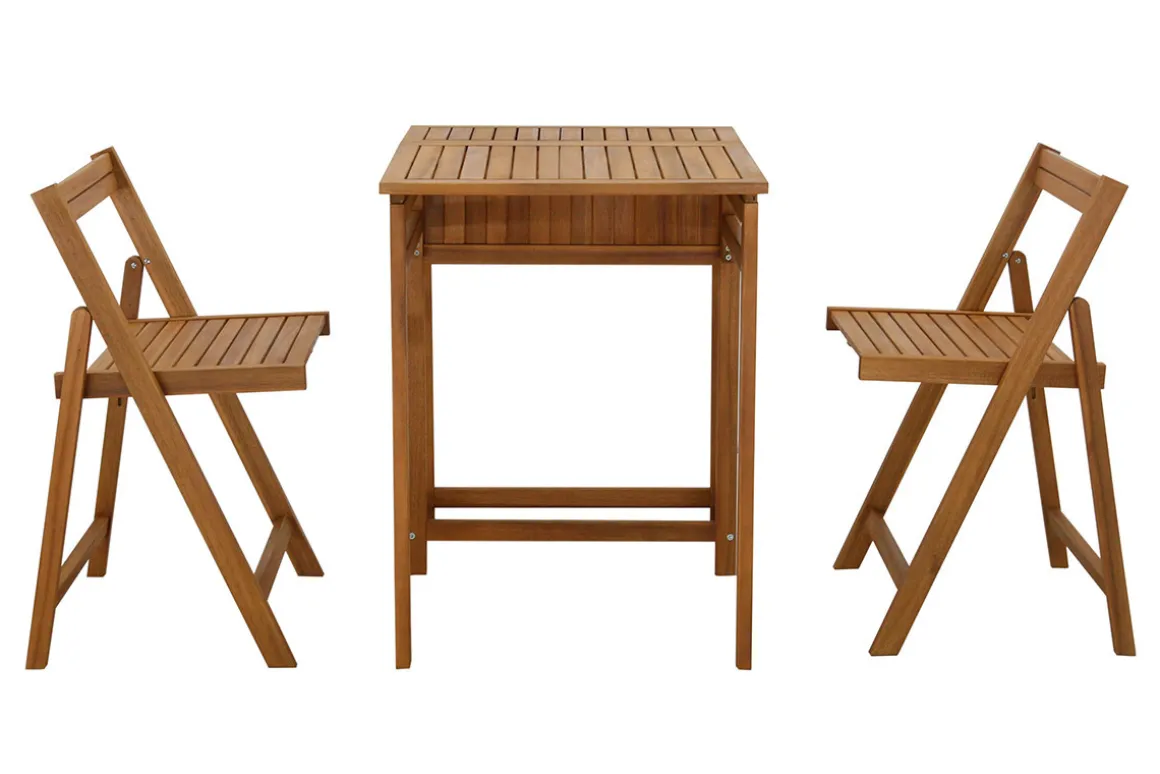 Miliboo Table De Jardin-Set de 2 chaises pliantes et 1 table de balcon rabattable avec rangement en bois massif PRADO