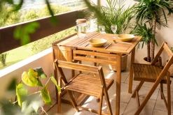 Miliboo Table De Jardin-Set de 2 chaises pliantes et 1 table de balcon rabattable avec rangement en bois massif PRADO