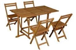 Miliboo Salon De Jardin|Chaise De Jardin-Set d'une table extensible avec rangements et de 4 chaises pliantes en bois massif CARMEN