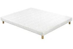 Miliboo Lit Adulte-Sommier tapissier tissu blanc pieds bois 2 places 140 x 200 cm JAMI
