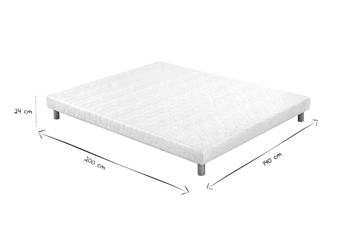 Miliboo Lit Adulte-Sommier tapissier tissu blanc pieds bois 2 places 140 x 200 cm JAMI