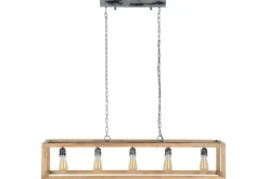 Miliboo Suspension|Suspension-Suspension avec chaînes métalliques et cadre en bois manguier massif 5 ampoules L125 cm BOSCO