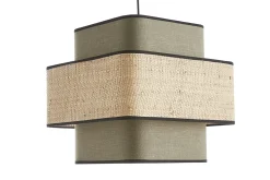 Miliboo Suspension|Suspension-Suspension cube en tissu lin vert kaki et rabane naturelle L35 cm TERA