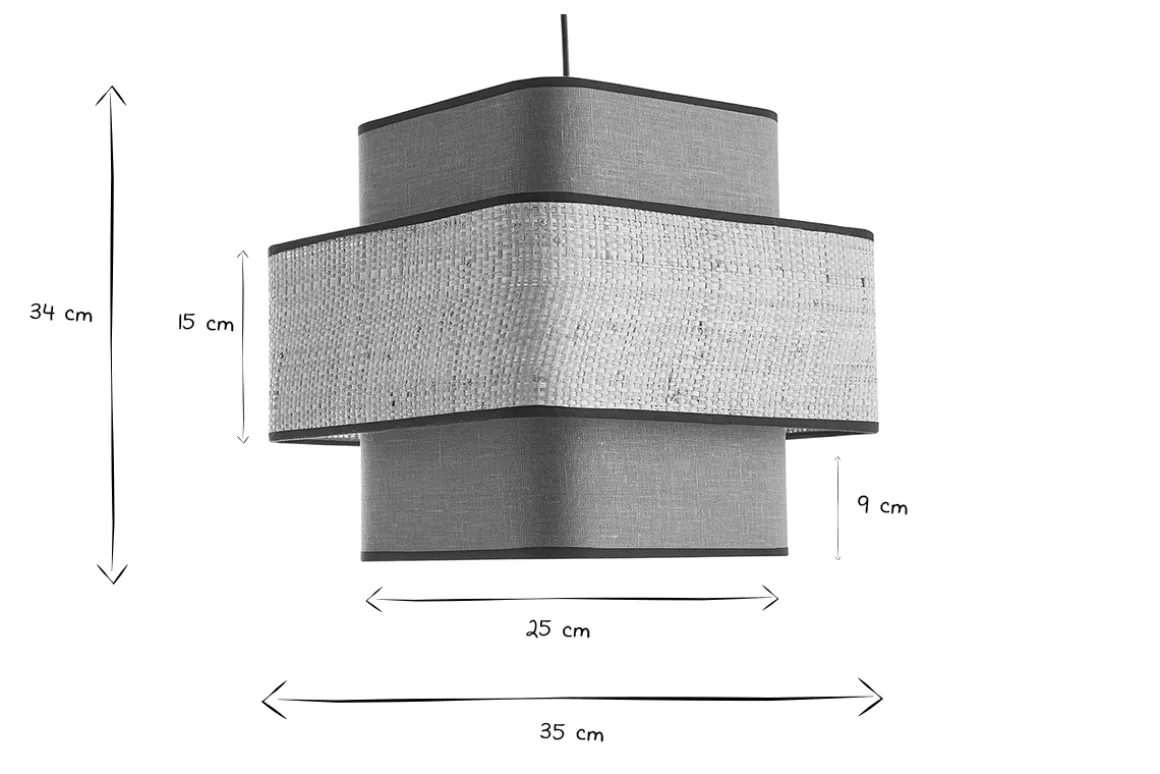 Miliboo Suspension|Suspension-Suspension cube en tissu lin vert kaki et rabane naturelle L35 cm TERA