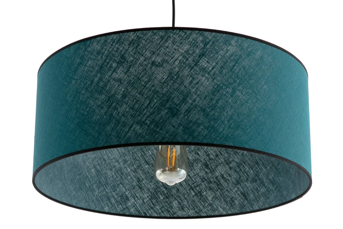 Miliboo Suspension|Suspension-Suspension cylindrique en lin bleu paon et rabane naturelle D50 cm TRAVES