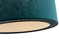 Miliboo Suspension|Suspension-Suspension cylindrique en lin bleu paon et rabane naturelle D50 cm TRAVES