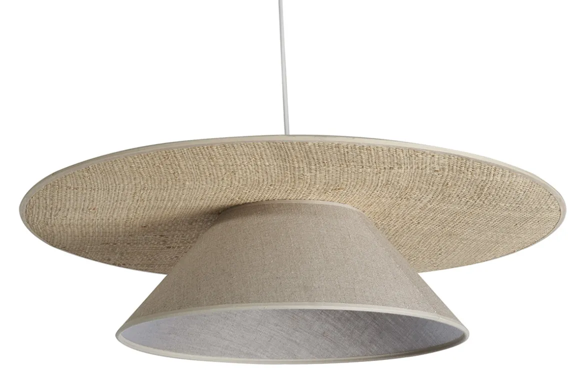 Miliboo Suspension|Suspension-Suspension en lin beige et rabane naturelle L55 cm AZAMI