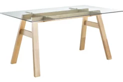 Miliboo Table À Manger Fixe-Table à manger design en verre transparent et bois clair L160 cm BACCO