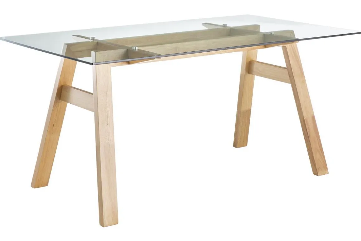 Miliboo Table À Manger Fixe-Table à manger design en verre transparent et bois clair L160 cm BACCO