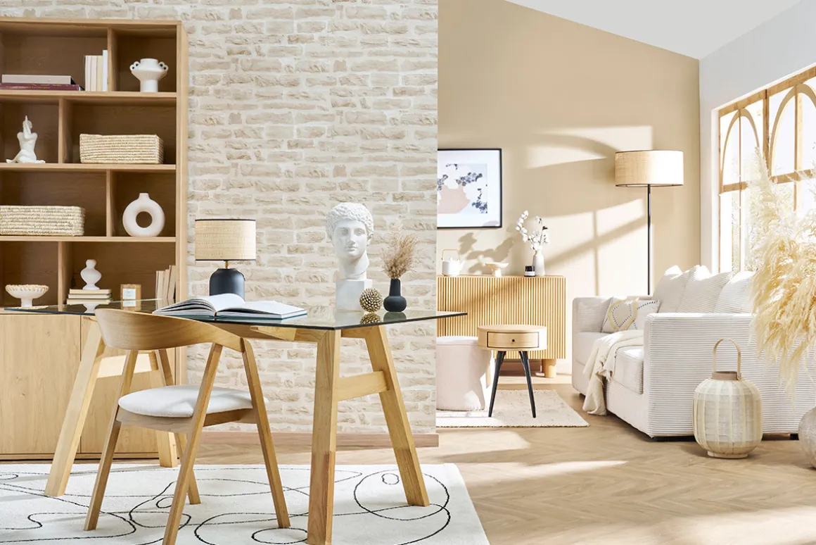 Miliboo Table À Manger Fixe-Table à manger design en verre transparent et bois clair L160 cm BACCO