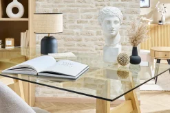 Miliboo Table À Manger Fixe-Table à manger design en verre transparent et bois clair L160 cm BACCO