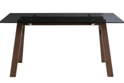 Miliboo Table À Manger Fixe-Table à manger design en verre fumé noir et bois foncé L160 cm BACCO
