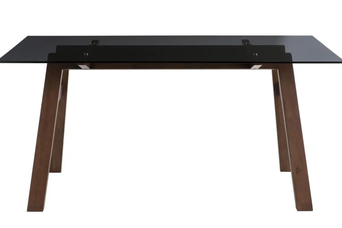 Miliboo Table À Manger Fixe-Table à manger design en verre fumé noir et bois foncé L160 cm BACCO