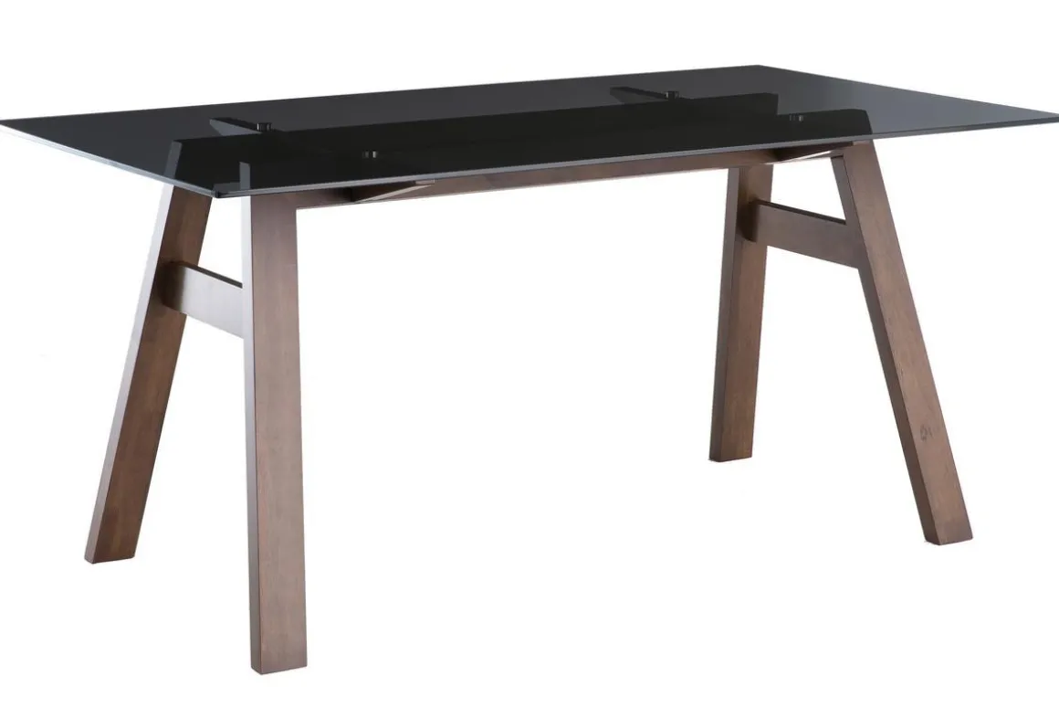 Miliboo Table À Manger Fixe-Table à manger design en verre fumé noir et bois foncé L160 cm BACCO