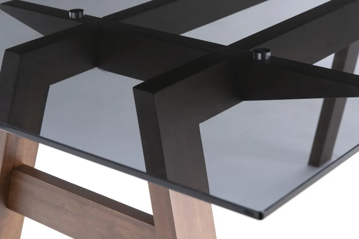 Miliboo Table À Manger Fixe-Table à manger design en verre fumé noir et bois foncé L160 cm BACCO