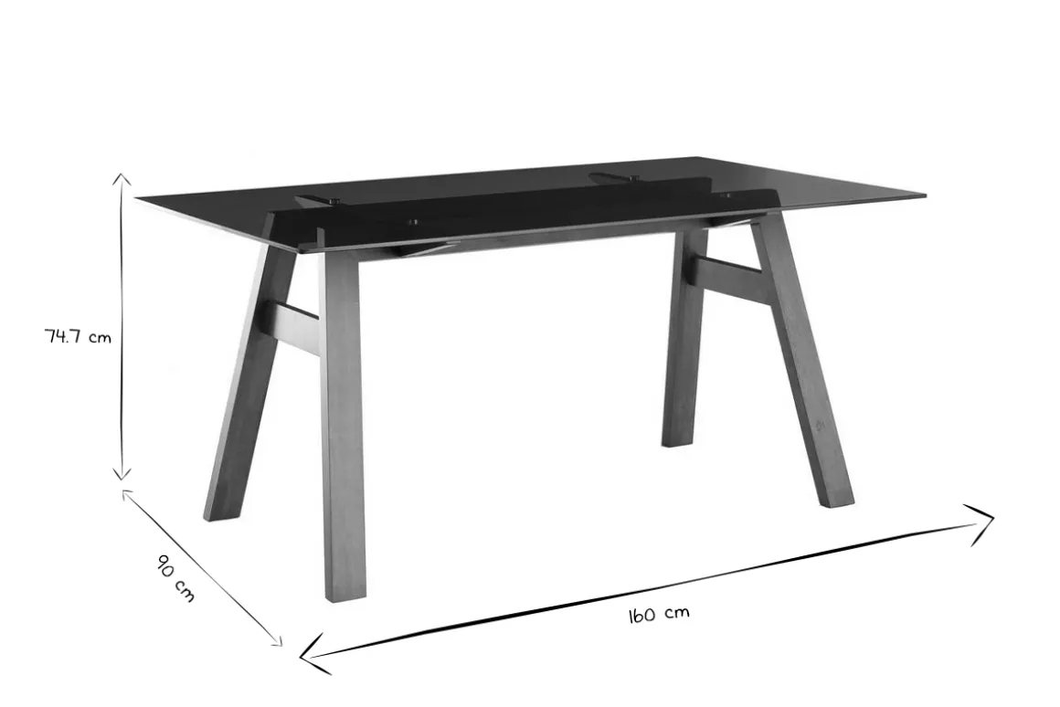 Miliboo Table À Manger Fixe-Table à manger design en verre fumé noir et bois foncé L160 cm BACCO