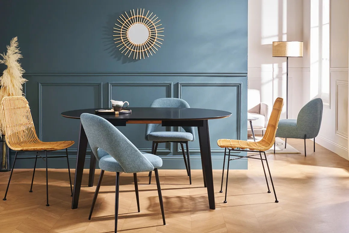 Miliboo Table Extensible-Table à manger design extensible ronde noire L120-150 cm LEENA