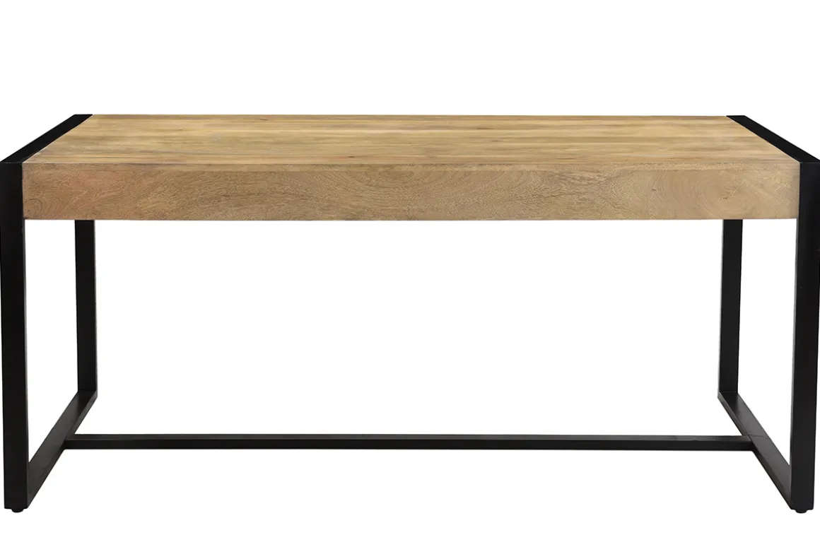 Miliboo Table À Manger Fixe-Table à manger en bois manguier massif et métal noir rectangulaire L175 cm BERGEN