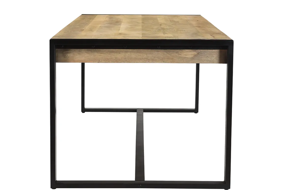 Miliboo Table À Manger Fixe-Table à manger en bois manguier massif et métal noir rectangulaire L175 cm BERGEN