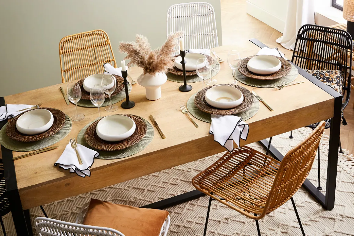 Miliboo Table À Manger Fixe-Table à manger en bois manguier massif et métal noir rectangulaire L175 cm BERGEN