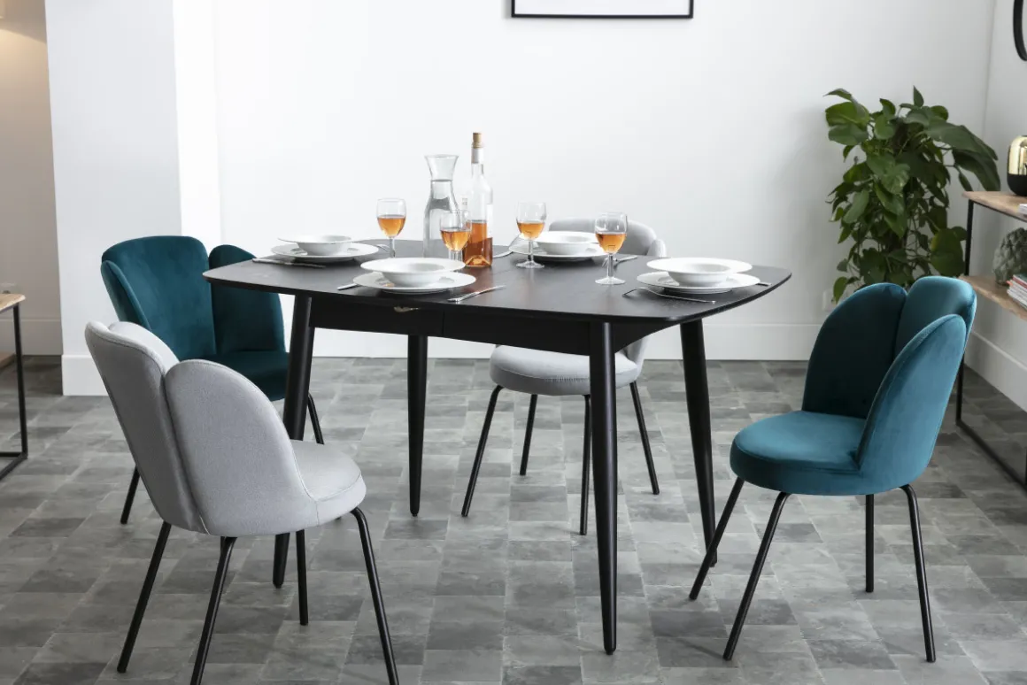 Miliboo Table Extensible-Table à manger extensible rectangulaire en bois noir L130-160 cm NORDECO