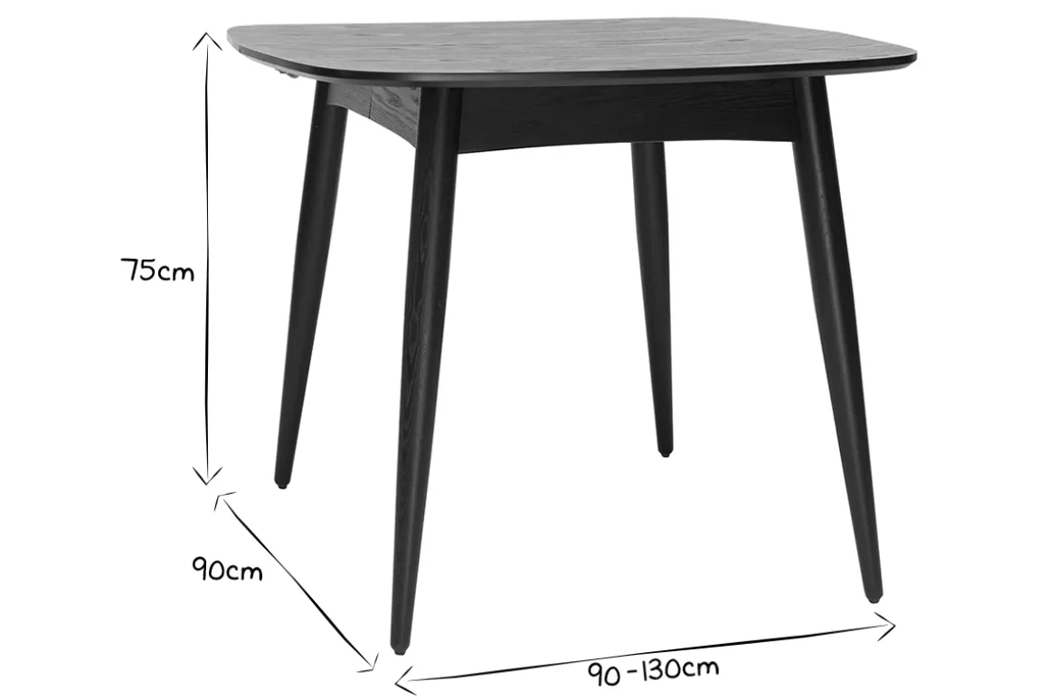 Miliboo Table Extensible-Table à manger extensible carrée en bois noir L90-130 cm NORDECO