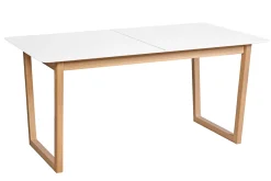 Miliboo Table Extensible-Table à manger extensible rectangulaire rallonges intégrées finition blanc et bois clair chêne massif L160-240 cm LAHO