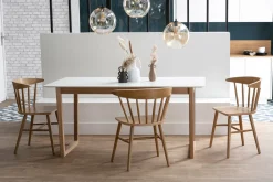 Miliboo Table Extensible-Table à manger extensible rectangulaire rallonges intégrées finition blanc et bois clair chêne massif L160-240 cm LAHO