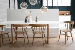 Miliboo Table Extensible-Table à manger extensible rectangulaire rallonges intégrées finition blanc et bois clair chêne massif L160-240 cm LAHO