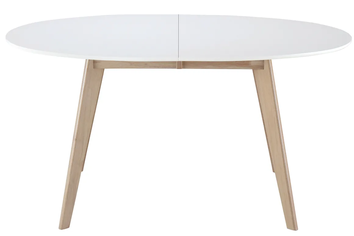 Miliboo Table Extensible-Table à manger extensible ovale blanche et bois clair L150-200 cm LEENA