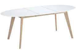 Miliboo Table Extensible-Table à manger extensible ovale blanche et bois clair L150-200 cm LEENA