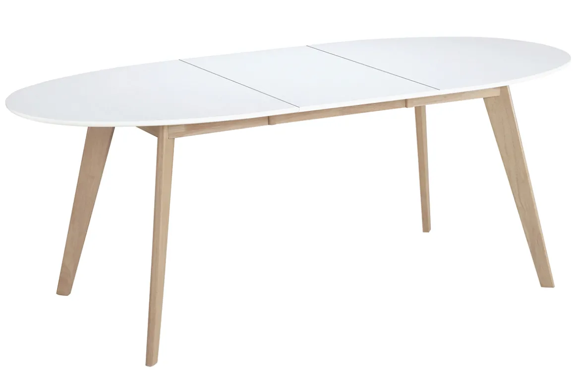 Miliboo Table Extensible-Table à manger extensible ovale blanche et bois clair L150-200 cm LEENA