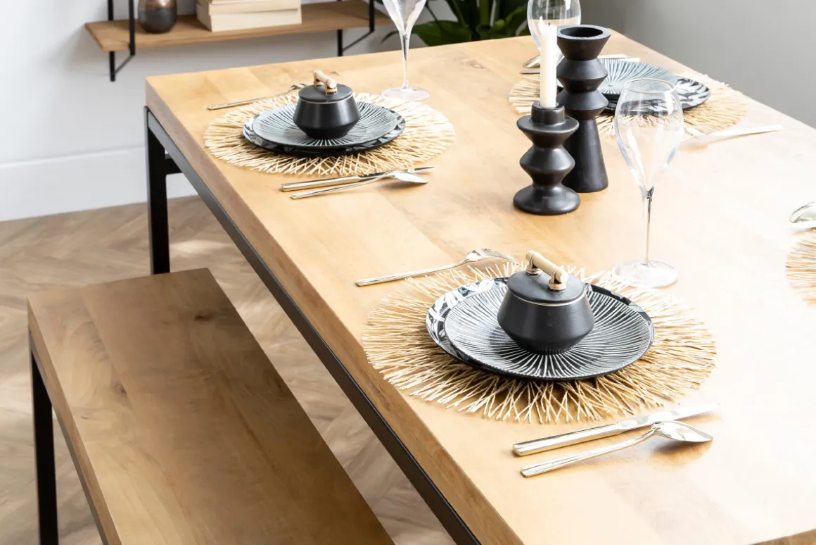 Miliboo Table À Manger Fixe-Table à manger industrielle bois manguier massif et métal L160 cm YPSTER