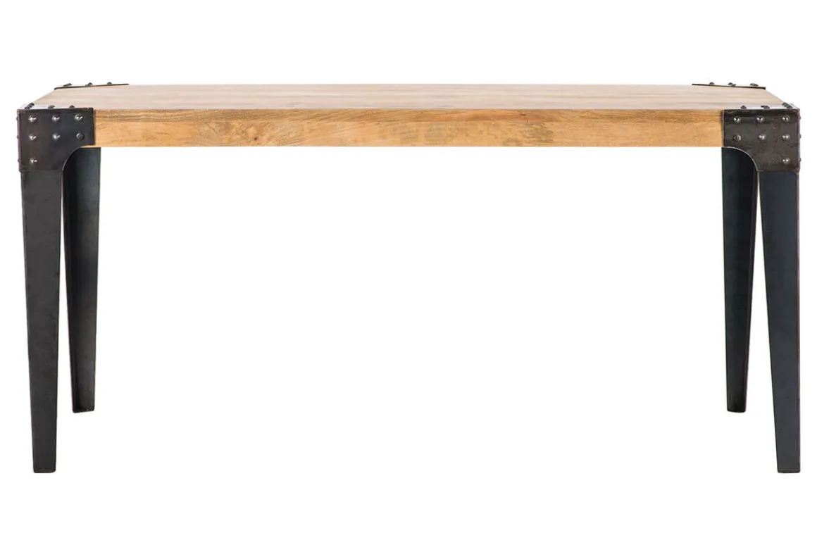 Miliboo Table À Manger Fixe-Table à manger industrielle acier et bois manguier massif L160 cm MADISON