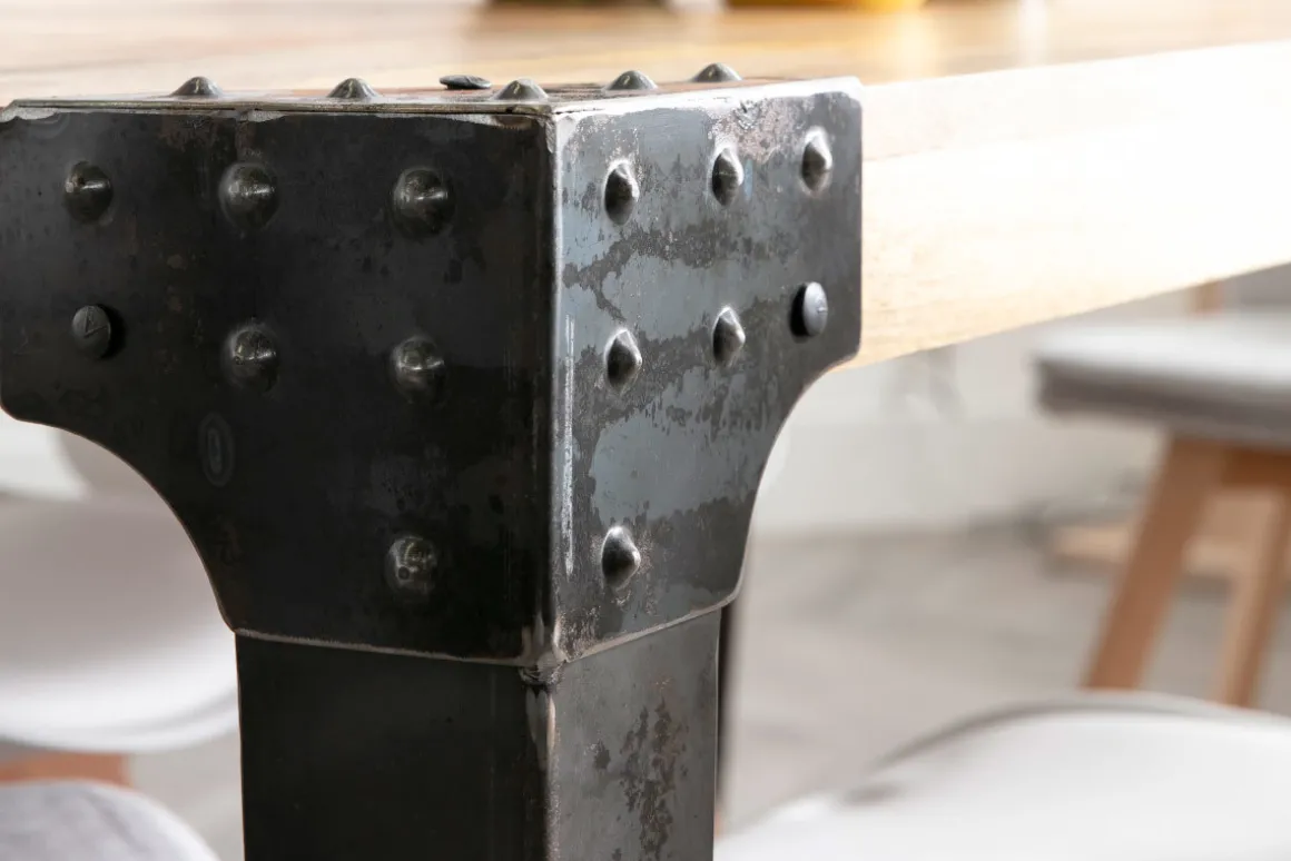 Miliboo Table À Manger Fixe-Table à manger industrielle acier et bois manguier massif L160 cm MADISON