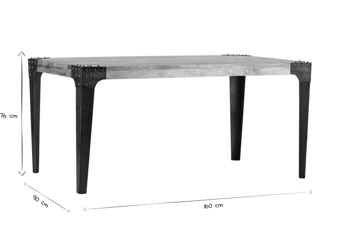 Miliboo Table À Manger Fixe-Table à manger industrielle acier et bois manguier massif L160 cm MADISON