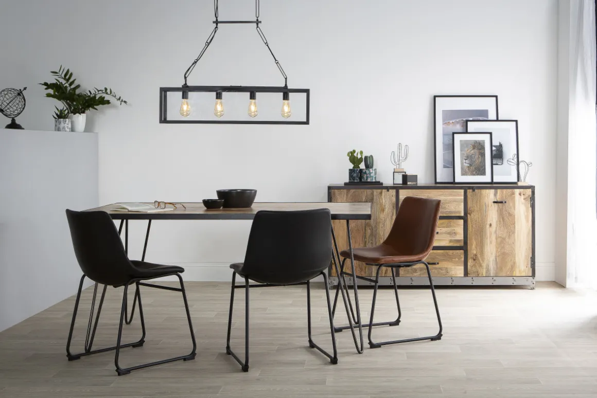 Miliboo Table À Manger Fixe-Table à manger industrielle bois manguier massif et métal L160 cm ATELIER