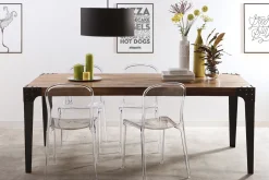 Miliboo Table À Manger Fixe-Table à manger industrielle rectangulaire acier et bois manguier massif L200 cm MADISON