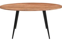Miliboo Table À Manger Fixe-Table à manger ovale en bois massif et métal noir L160 cm OBALI