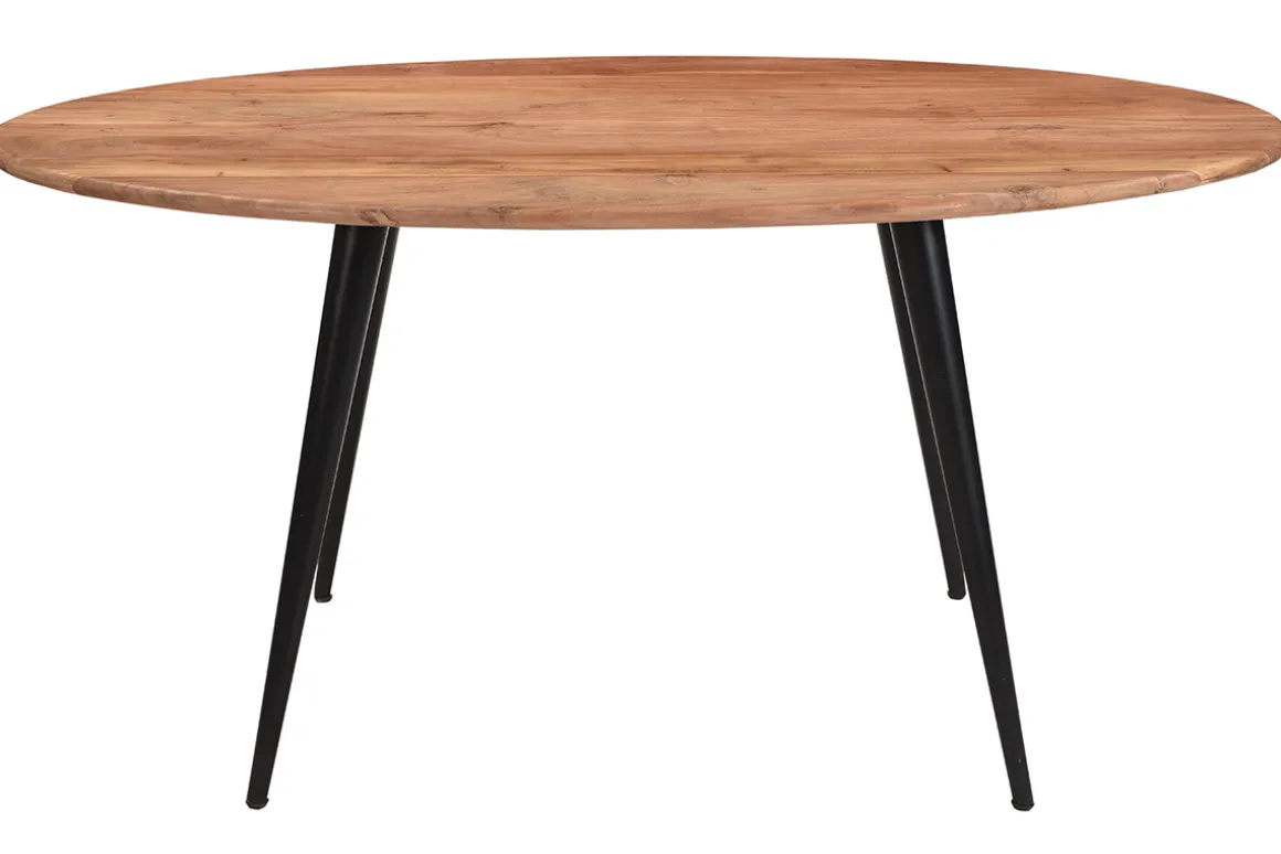 Miliboo Table À Manger Fixe-Table à manger ovale en bois massif et métal noir L160 cm OBALI
