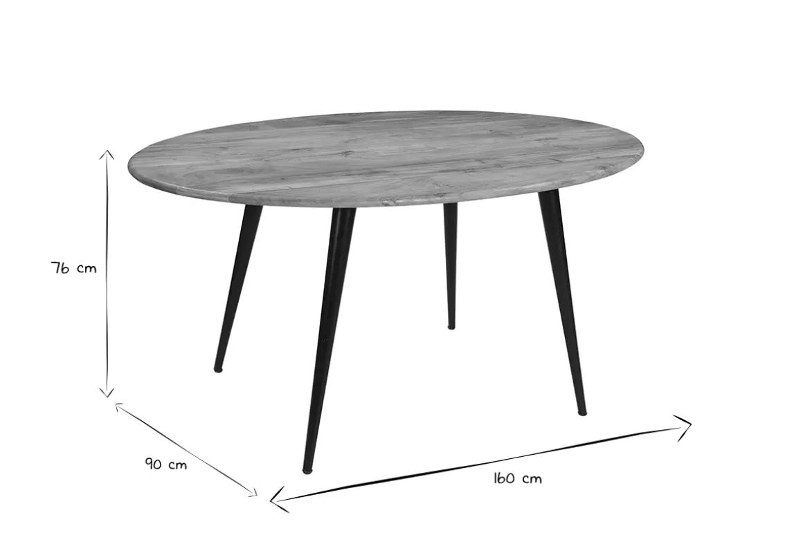 Miliboo Table À Manger Fixe-Table à manger ovale en bois massif et métal noir L160 cm OBALI