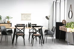 Miliboo Table À Manger Fixe-Table à manger rectangulaire en bois massif et métal noir L175 cm KORA