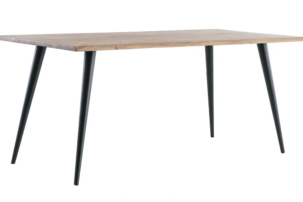 Miliboo Table À Manger Fixe-Table à manger rectangulaire industrielle en bois massif et métal noir L175 cm EDGE