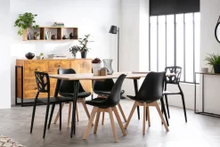 Miliboo Table À Manger Fixe-Table à manger rectangulaire industrielle en bois massif et métal noir L175 cm EDGE